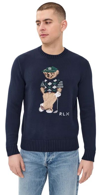 Polo Ralph Lauren Cotton Coolmax Novelty Bear Sweater Refined Navy In Blue