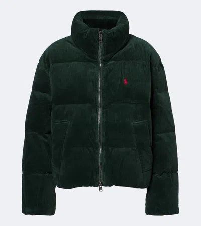 Polo Ralph Lauren Green Ribbed Cotton Velvet Padded Down Jacket