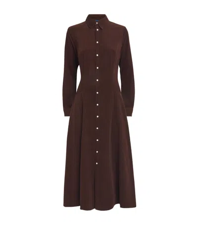 Polo Ralph Lauren Cotton Corduroy Midi Shirt Dress In Brown