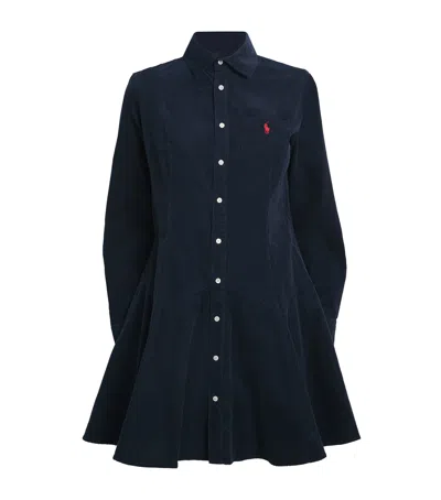 Polo Ralph Lauren Cotton Corduroy Mini Shirt Dress In Blue