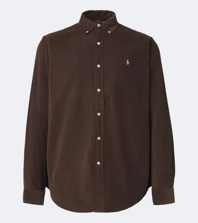 Polo Ralph Lauren Button-down Collar Logo-embroidered Cotton-corduroy Shirt In Brown