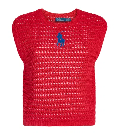 Polo Ralph Lauren Cotton Crocheted Sweater Vest In Multi