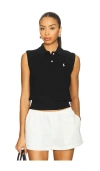 Polo Ralph Lauren Cotton Cropped Sleeveless Polo Sweater In Black