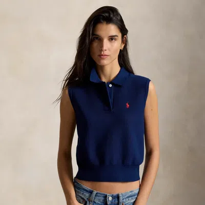 Polo Ralph Lauren Cotton Cropped Sleeveless Polo Sweater In East Side Royal In Blue