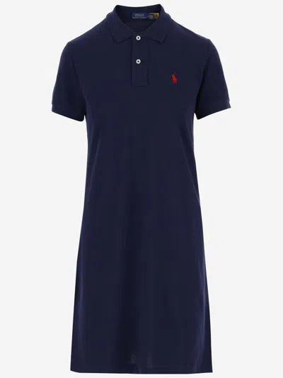 Polo Ralph Lauren Cotton Dress With Logo In Blue