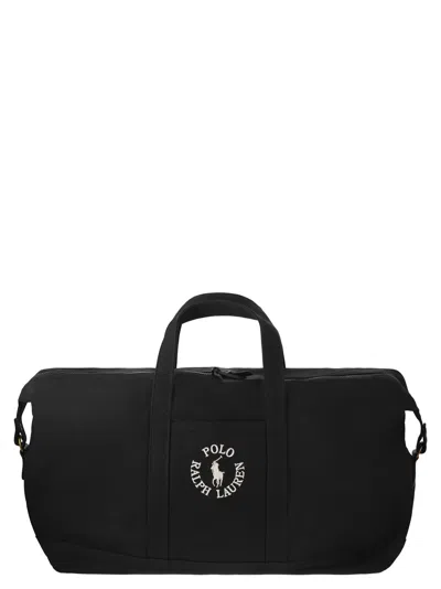 Polo Ralph Lauren Cotton Duffle Bag With Embroidered Logo In Black