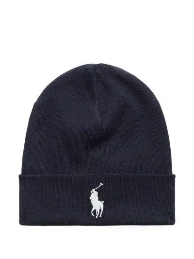 Polo Ralph Lauren Cotton Embroidered-logo Beanie In Black