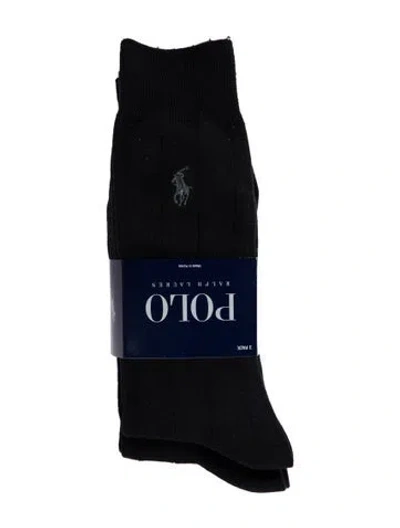 Pre-owned Polo Ralph Lauren Cotton Embroidered Long Socks W/tags In Black