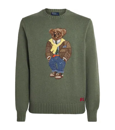 Polo Ralph Lauren Cotton Embroidered Polo Bear Sweater In Green