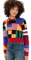 Polo Ralph Lauren Patchwork Flag Cotton Crewneck Sweater In Red Multi