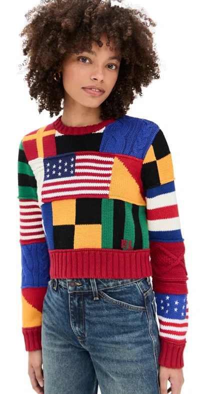 POLO RALPH LAUREN COTTON FLAG PULLOVER SWEATER RED MULTI
