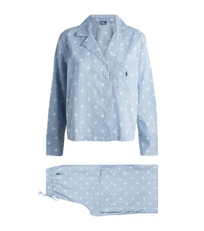 Polo Ralph Lauren Cotton Floral Stripe Pyjama Set In Blue