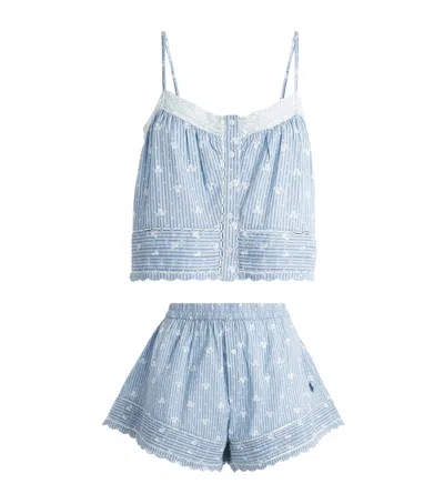 Polo Ralph Lauren Cotton Floral Stripe Pyjama Set In Blue