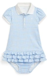 Polo Ralph Lauren Ralph Lauren Cotton Gingham Ruffle Polo Dress & Bloomers In Blue Baby Gingham
