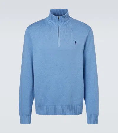 Polo Ralph Lauren Cotton Half-zip Sweater In Blue