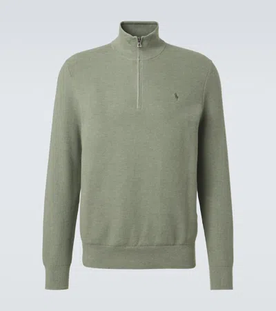 Polo Ralph Lauren Pure Cotton Knitted High-neck Sweater In Green