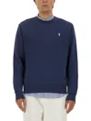 Polo Ralph Lauren Navy Blue Loopback Cotton Crewneck Sweatshirt In Blue