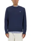 Polo Ralph Lauren Navy Blue Loopback Cotton Crewneck Sweatshirt In Blue