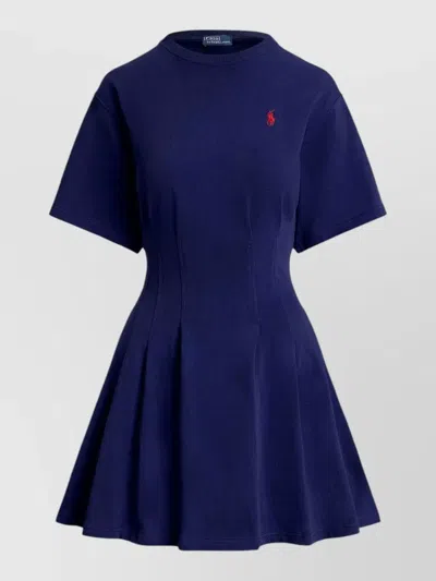 Polo Ralph Lauren Cotton Jersey Dress Flared Skirt Pleated In Blue