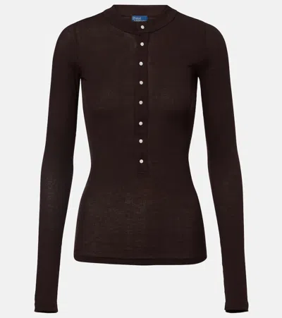 Polo Ralph Lauren Cotton Jersey Henley Shirt In Brown