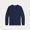 Polo Ralph Lauren Big Boys Waffle-knit Cotton Long Sleeve Tee In Refined Navy