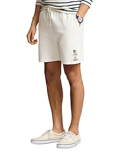Polo Ralph Lauren Cotton Jersey Polo Bear Embroidered 6 Drawstring Shorts In White