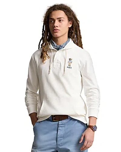 Polo Ralph Lauren Cotton Jersey Polo Bear Embroidered Rugby Hoodie In Deckwash White Bear