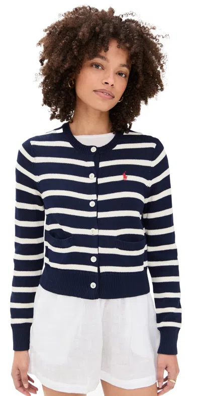 Polo Ralph Lauren Cotton Jersey Stripe Cardigan Navy/white Multi
