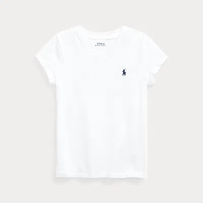 Polo Ralph Lauren Kids' Little Girls Short Sleeve Cotton Jersey V-neck T-shirt In White