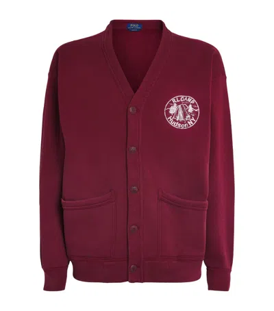 Polo Ralph Lauren Cotton Jersey Varsity Cardigan In Burgundy