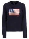 Polo Ralph Lauren Flag Cotton Crewneck Sweater Woman Sweater Navy Size S Cotton In Blue