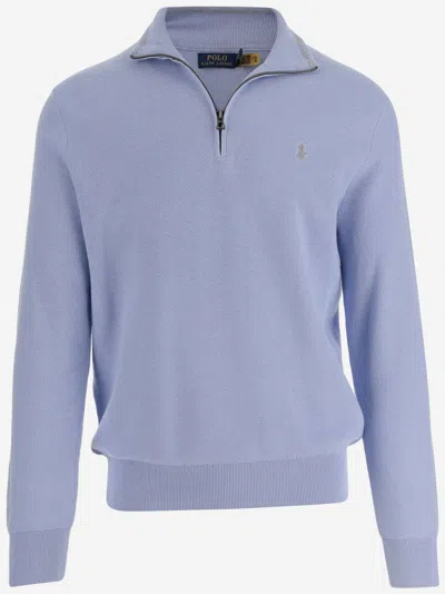 Polo Ralph Lauren Cotton Knit Pullover With Logo In Clear Blue