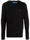 Polo Ralph Lauren Cable Knit Sweater With Ribbed Finish In Black