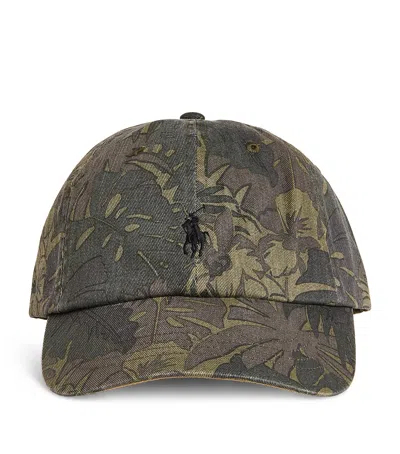 Polo Ralph Lauren Cotton Leave Print Polo Pony Cap In Green