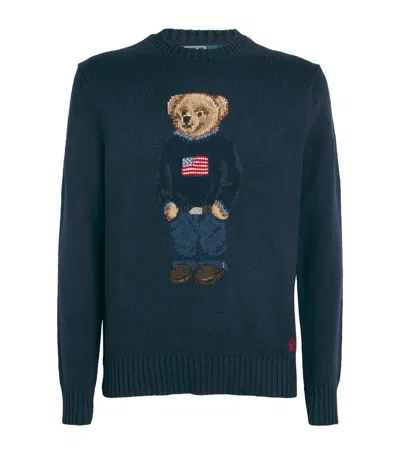 Polo Ralph Lauren Cotton-linen Bear Sweater In Blue