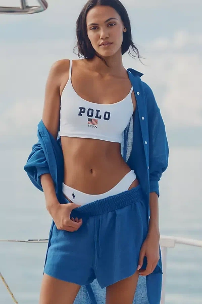 Polo Ralph Lauren Cotton Linen Boyfriend Shorts In Blue