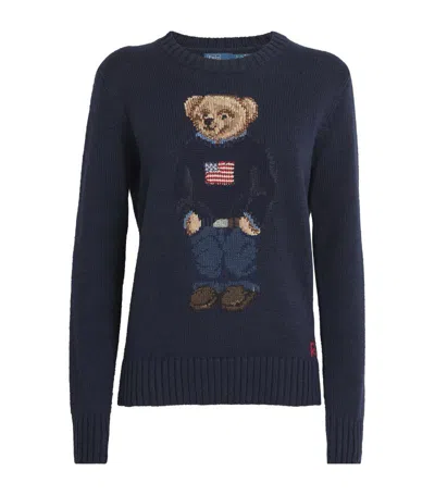 Polo Ralph Lauren Polo Bear Intarsia Cotton And Linen Sweater In Blue