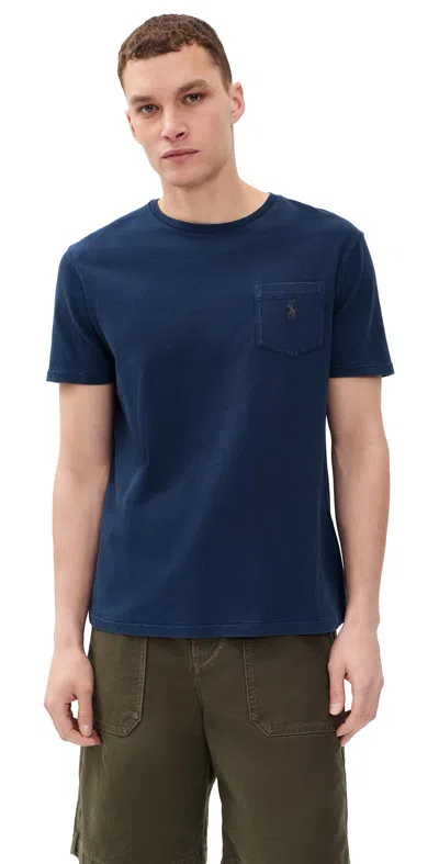 Polo Ralph Lauren Standard Fit Cotton-linen Pocket T-shirt In Blue