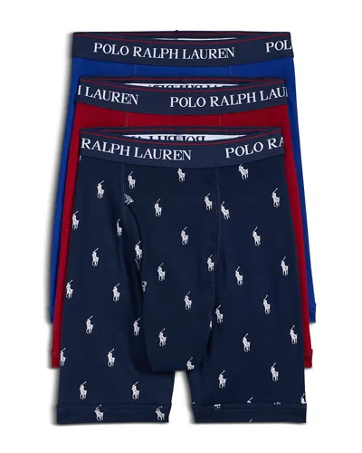 Polo Ralph Lauren Cotton Logo Boxer Briefs, Pack Of 3 In Blue