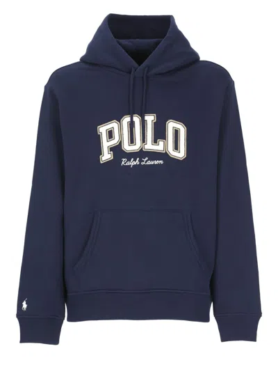 Polo Ralph Lauren Cotton Logo Hoodie With Drawstring In Blue