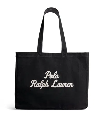 Polo Ralph Lauren Cotton Logo Tote Bag In Black