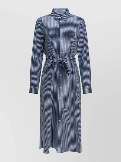 Polo Ralph Lauren Cotton Logo-print Midi Shirt Dress In Blue
