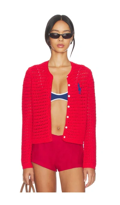 Polo Ralph Lauren Cotton Long Sleeve Cardigan In Red