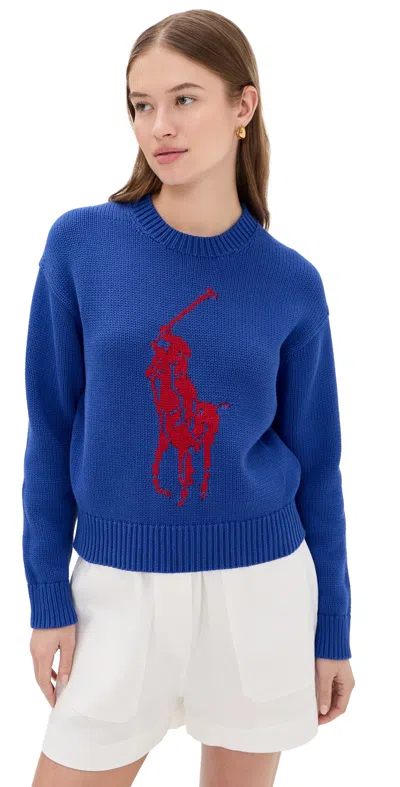 Polo Ralph Lauren Womens Bright Royal Big Pony Relaxed-fit Cotton-knit Jumper Xs In Blue