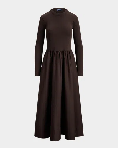 Polo Ralph Lauren Cotton Long-sleeve Dress In Brown