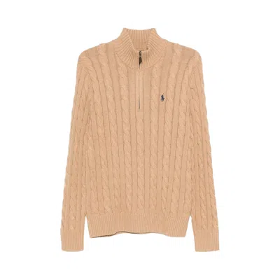 Pre-owned Polo Ralph Lauren Cotton Ls Zip Sweater 'camel Melange' | Tan | Men's Size L In Brown