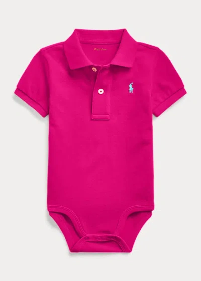 Polo Ralph Lauren Babies' Cotton Mesh Polo Bodysuit In Paloma Purple