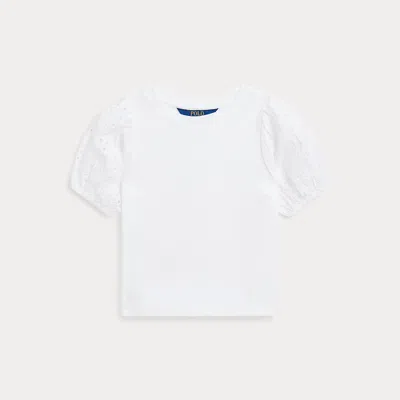 Polo Ralph Lauren Kids' Cotton-modal Eyelet-sleeve Top In White