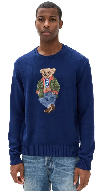 Polo Ralph Lauren Bear Crew Neck Embroidered Sweater In Blue