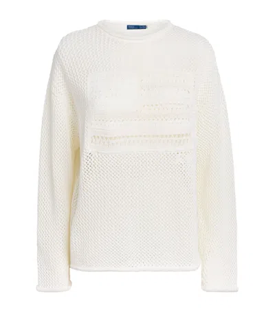 Polo Ralph Lauren Cotton Open-work American Flag Sweater In Neutral